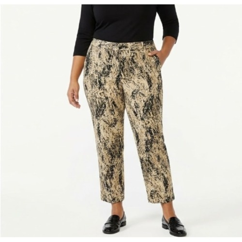 New Rafaella size 16 Black Tan Abstract Straight Leg Classic Fit Ankle Pants‎